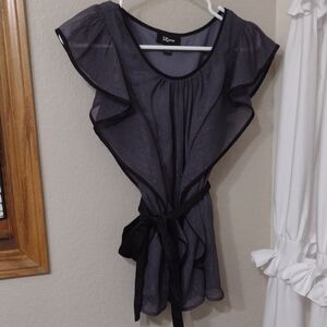 IZ Byer Women's Black Ruffle Top